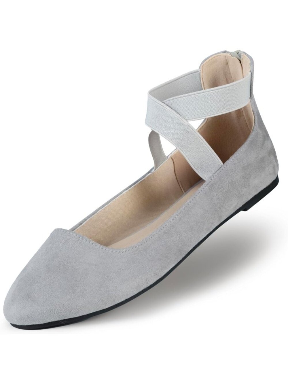 Women's Su Light Grey Ankle Strap Imported Faux Leather Ballerina Ballet Flats